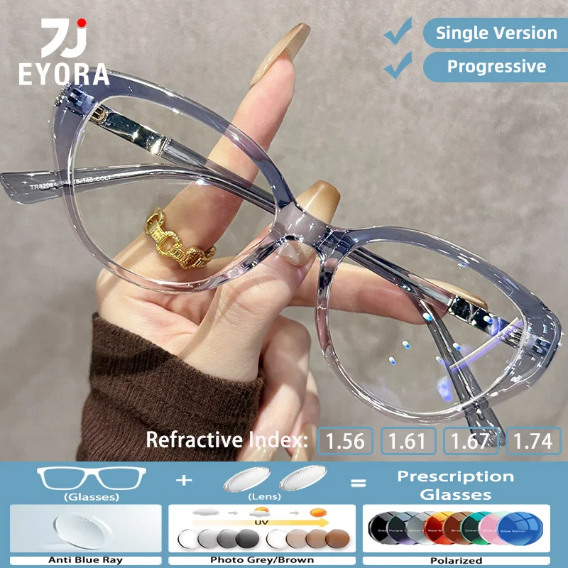 

EYORA Modern Retro Cat Eye Reading Glasses for Women Myopia and Hyperopia Anti Blue Ray Progressive Photochromic Glasses Lenses