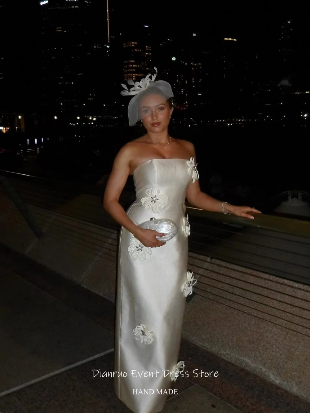 Dianruo Straight Maxi Civil Wedding Dress Strapless Luxury Women Vestido De Noiva 3D Floral Appliqués Evening Dresses Customized