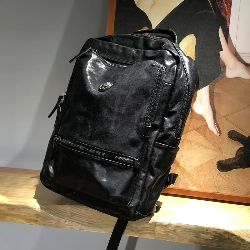 Moda de luxo couro genuíno das mulheres dos homens mochila preta viagem ao ar livre alta qualidade natural real trabalho portátil bagpack