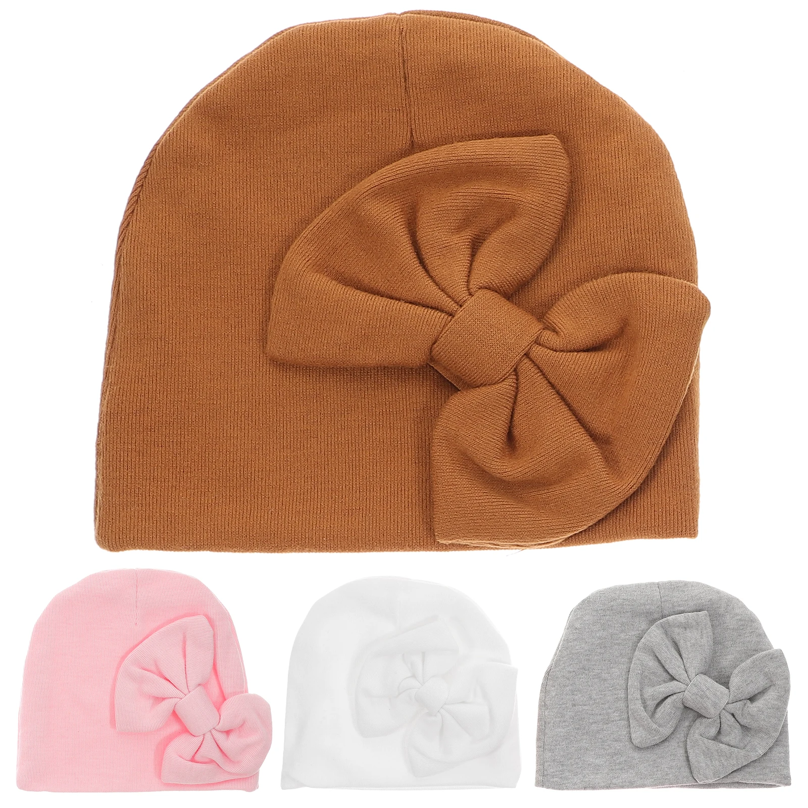 

4Pcs Cotton Baby Hats Warm Newborn Bonnet Preemie Infant Cap Lightweight Bow Design Adorable Fashion Practical Gift Baby