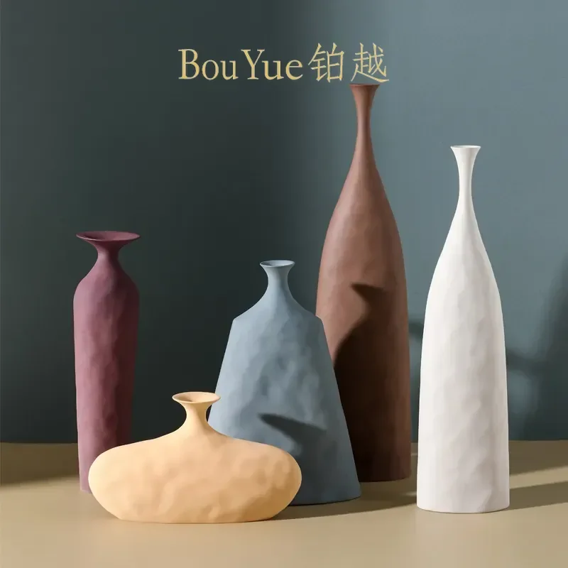 Wabi Sabi Ceramic Vase Morandi Color Creative Home Decor Living Room Ornament High End Art Flower Pot Minimalist Style