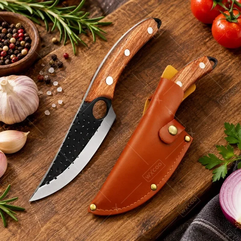 WXCOO Stainless Steel Boning Knife Meat Cleaver Fish Filleting Kitchen Knife Hand Forged Butcher Knife with Cover Kitchen Cutter