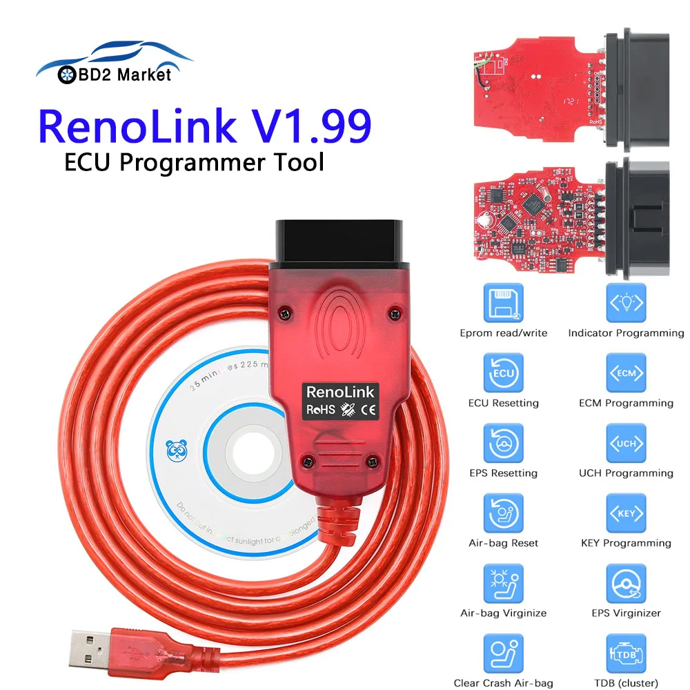 Renolink V1.99 V1.98 V1.94 Car Diagnostic OBD2 for Renault Dacia ECU Programmer Drives Reset Key Coding UCH Match Dashboard