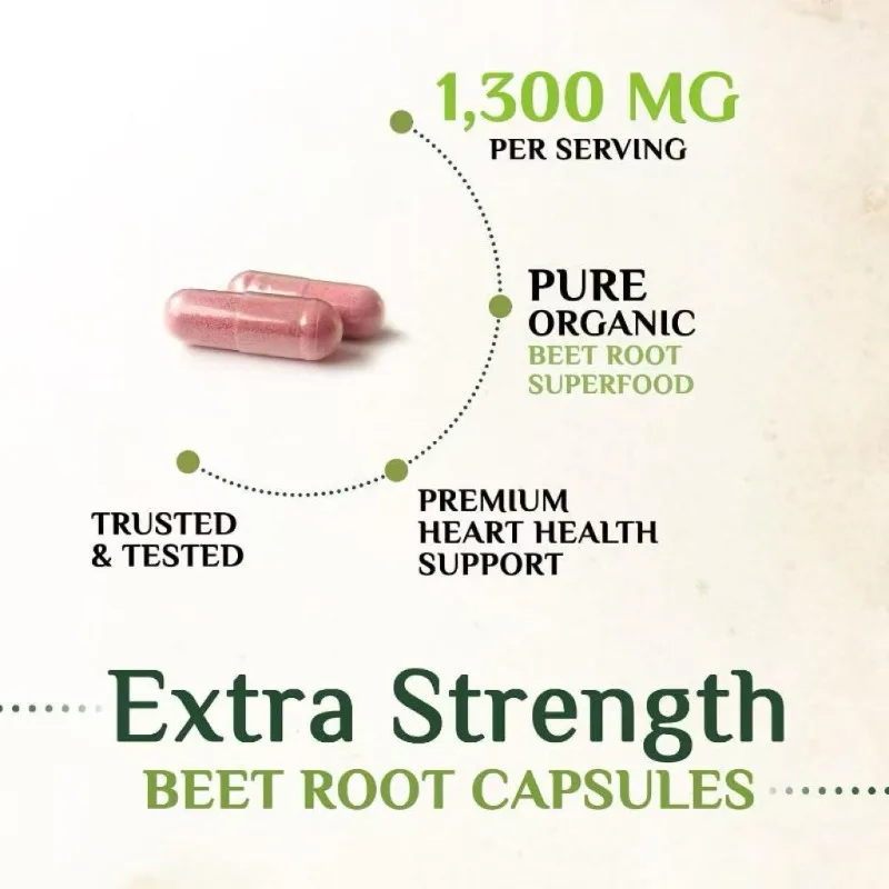 Organic Beetroot Powder, 1300mg Per Serving - Whole Health Supplement -60 Capsules