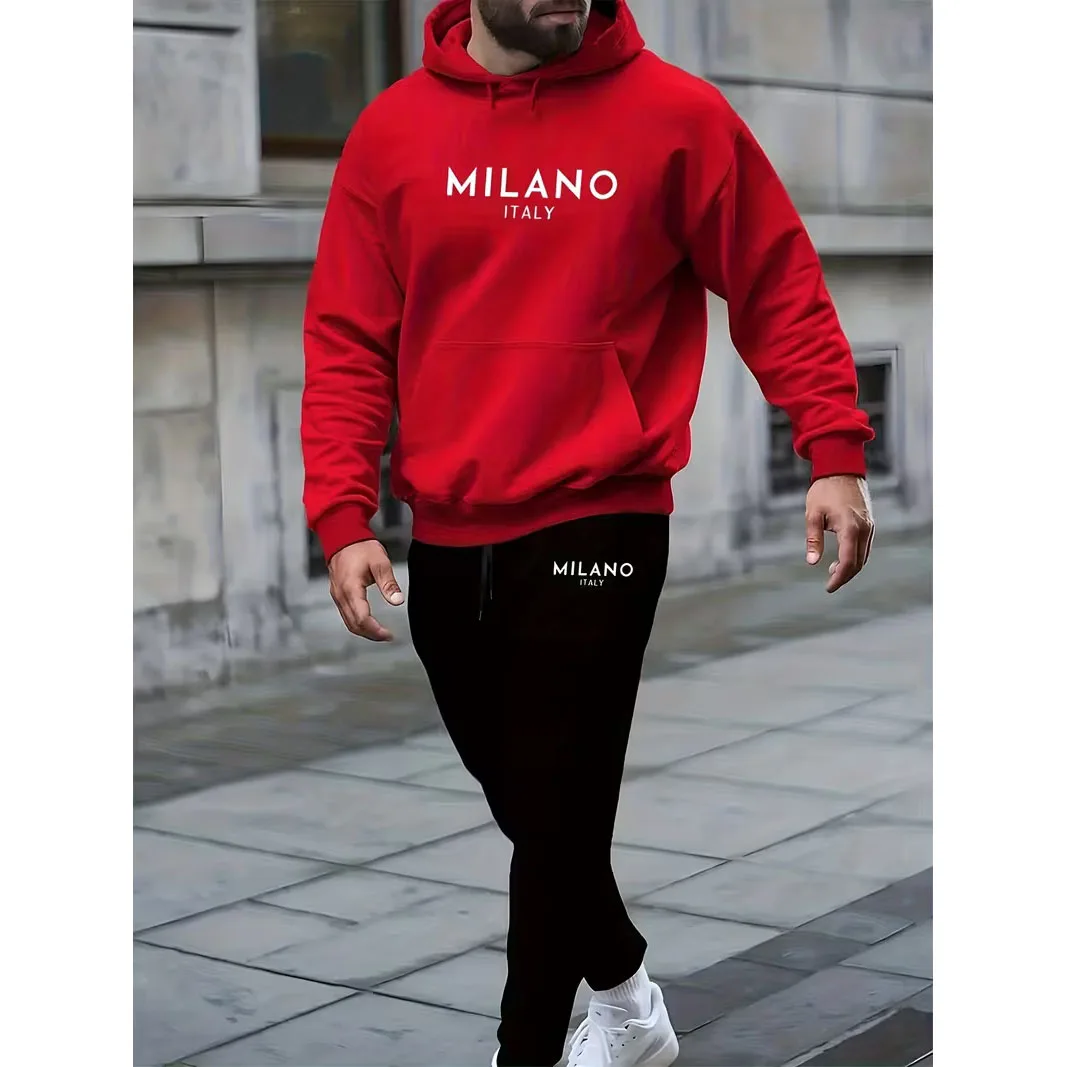 2025 Fashion New Men's Sports Set Printed with Letters Autumn and Winter Warmth Set Oversized Men's Sweatshirt and Pants