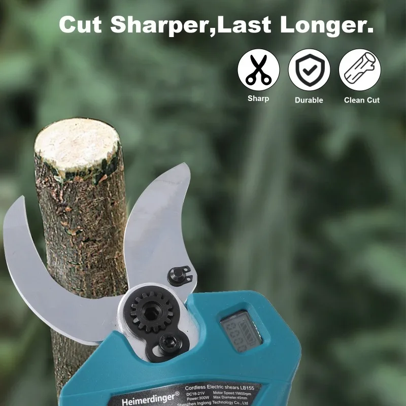 Brushless 300W Pruning Shears 1.8T Bite Force, 40MM Branch Cut, 19800RPM, Cordless 18V, Digital Display, No battery