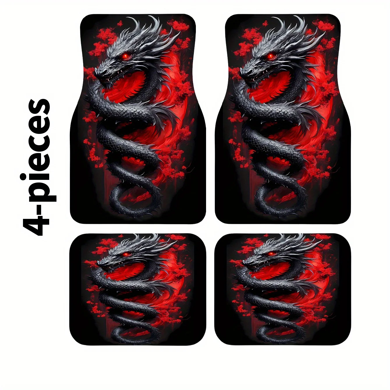 

4pcs Black Dragon Tattoo Car Mats Suitable For All Car Models, Durable Easy-Clean Vehicle Liners With Driver/Passenger/Rear/Trun