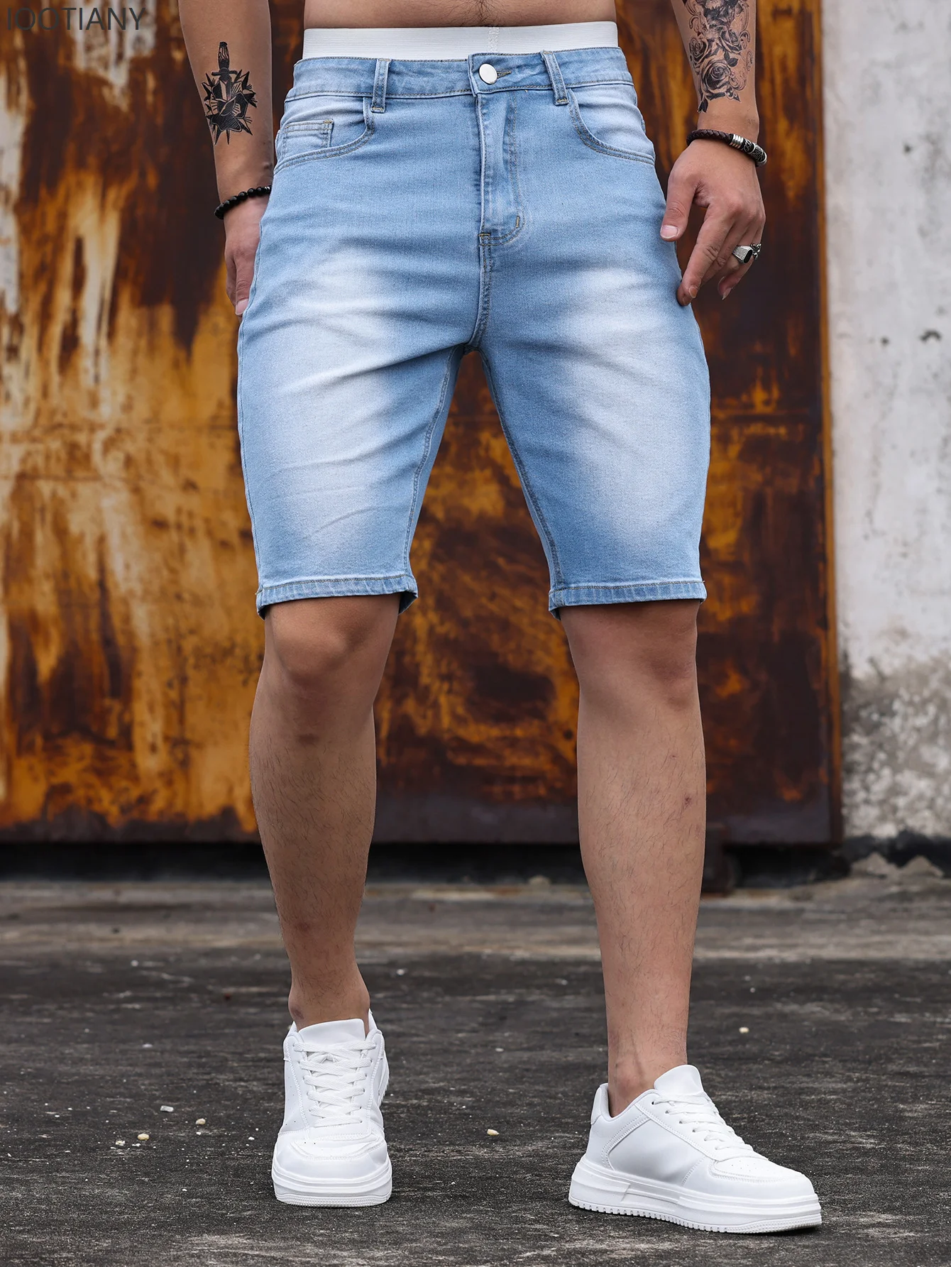IOOTIANY 2026 New Men's Summer Denim Shorts With A Blue Retro Texture The Style Is Simple Casual And Street-style