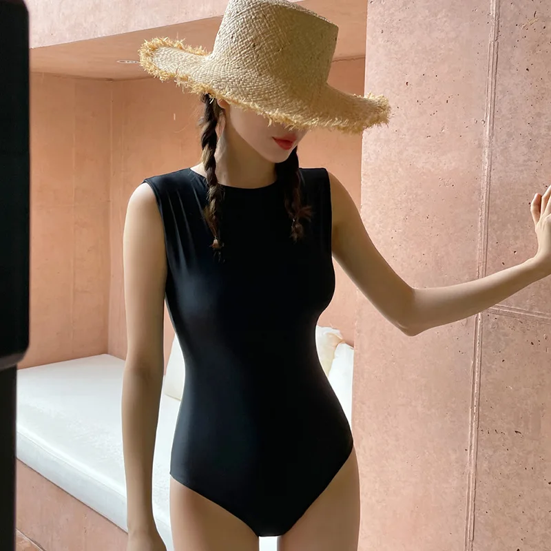 New Ins Style Sexy Backless Cover up Slimming High Collar  Swimsuit Women Conservative Goddess Monokini Swimming Suit