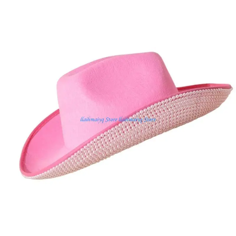 قبعات رعاة البقر 573B مع حبل ذقن قابل للتعديل للحفلات الراقصة والمآدب والحفلات المرصعة بالخرز قبعات رعاة البقر للبالغين في سن