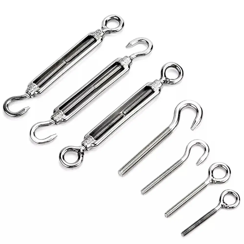1Pcs Hooks & Eye Turnbuckle Wire Rope Tensioner M4/M5/M6/M8 304 Stainless Steel Tension Device Line Oc Oo Cc Type