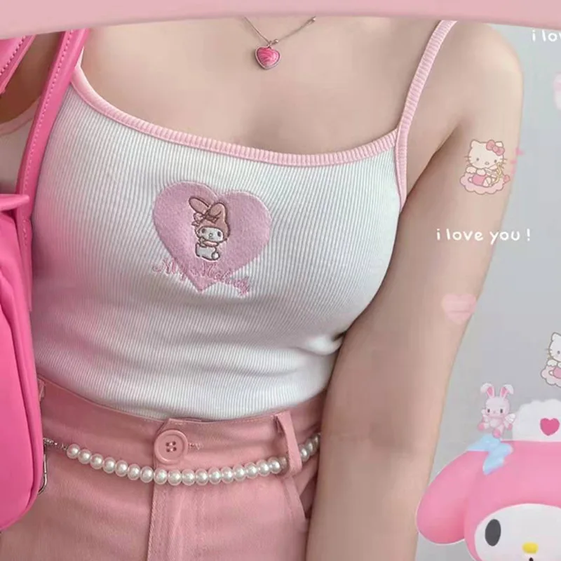 

Cartoon Pattern Camisole Kuromi Hello Kitty My Melody Waist Revealing Spicy Girl Outfit Y2K Woman Sweet Slim Vest Birthday Gifts