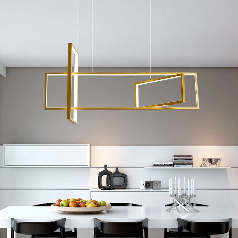 Modern minimalist living room chandelier Nordic creative dining room chandelier lighting rectangular multi-head led chandelier