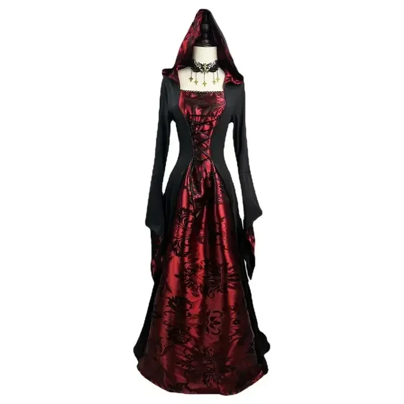 

Medieval Vampire Vintage Cosplay Costume Red Ghost Bride Dress Female Gothic Scary Clothes Color Cosplayer Halloween Women Dress