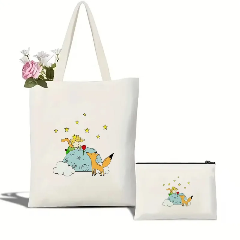 حقيبة حمل قماشية فنية مستوحاة من الأمير الصغير للنساء والرجال مثالية للاستخدام اليومي والهدايا حقيبة تسوق متينة وصديقة #3