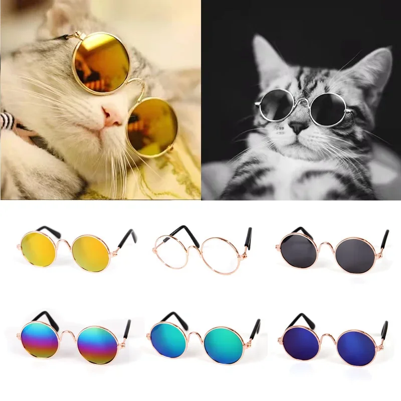 Cute Vintage Round Cat Sunglasses Dog Kitten Cat Accessories for Small Dogs Pet Products Reflection Eyewear Glasses Photos Props