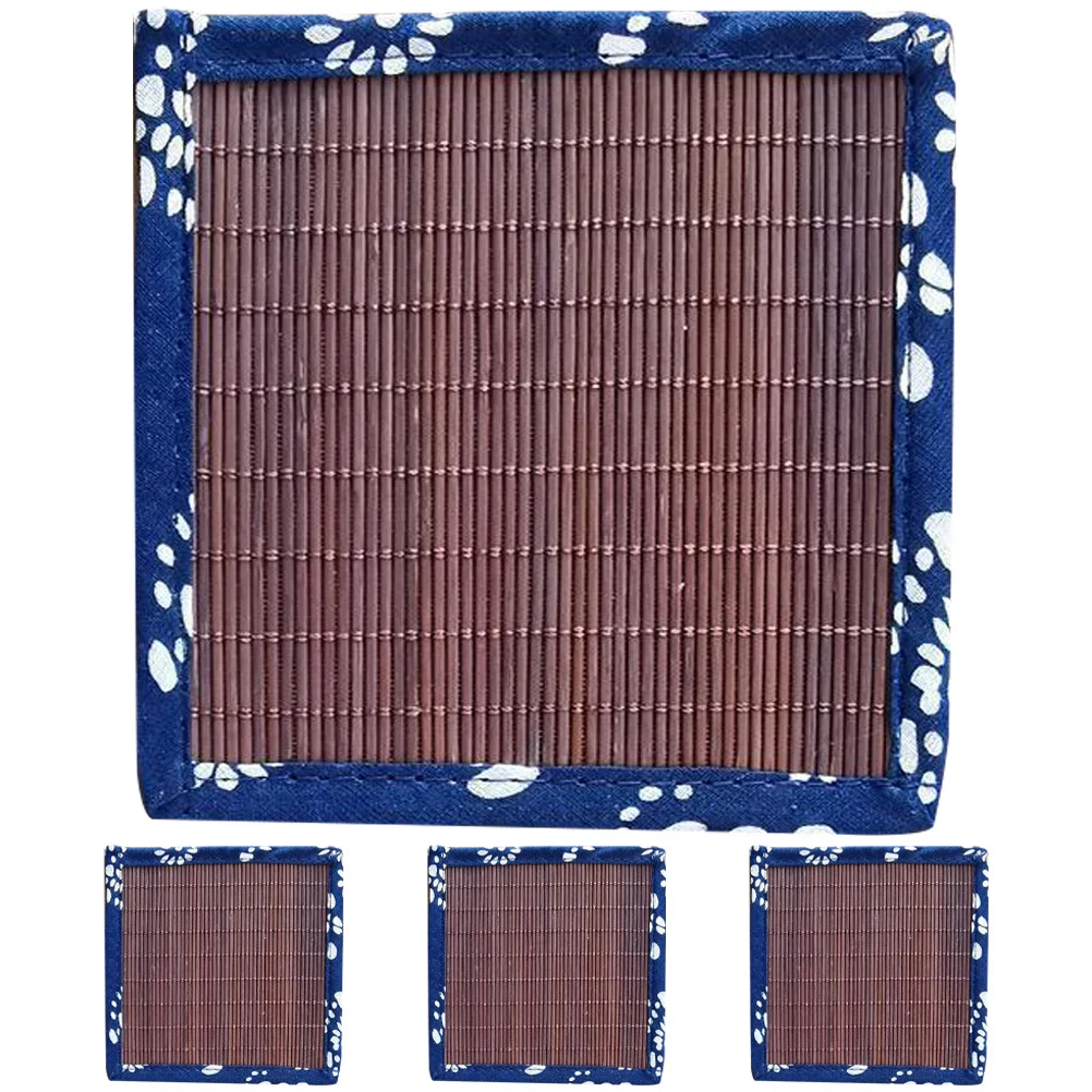 

4Pcs Bamboo Tea Coasters Woven Cloth Wrapped Heat Insulated Cup Mats Non-Slip Protective Placemats for Dining Bamboo Coasters