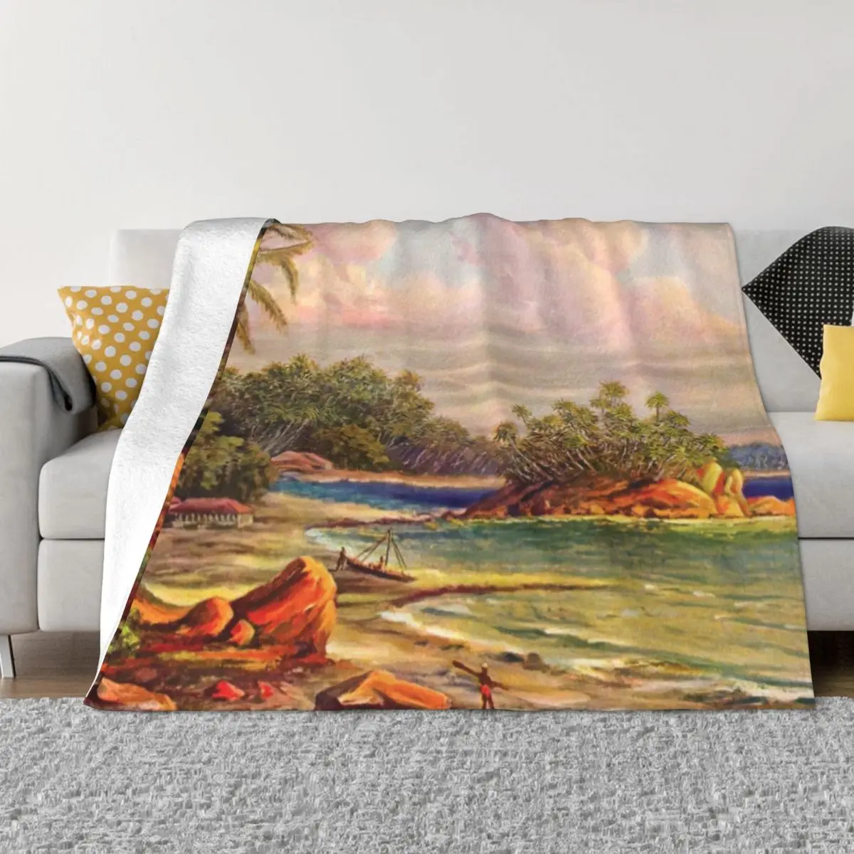 

Cocos Island at Belligema (Gan-Duva) Ceylon -Ernst Haeckel Throw Blanket Blankets for babies Blanket For Sofa Weighted Blanket