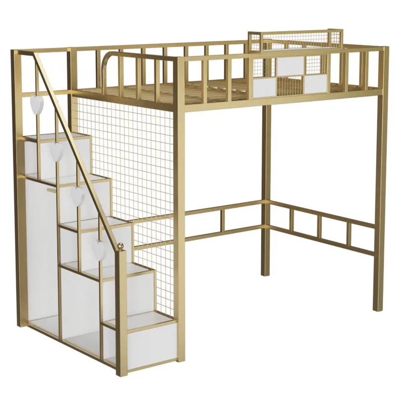 Wrought iron elevated bed, empty double-layer small apartment under the bed, space-saving pavilion bed, upper and lower bunk apa