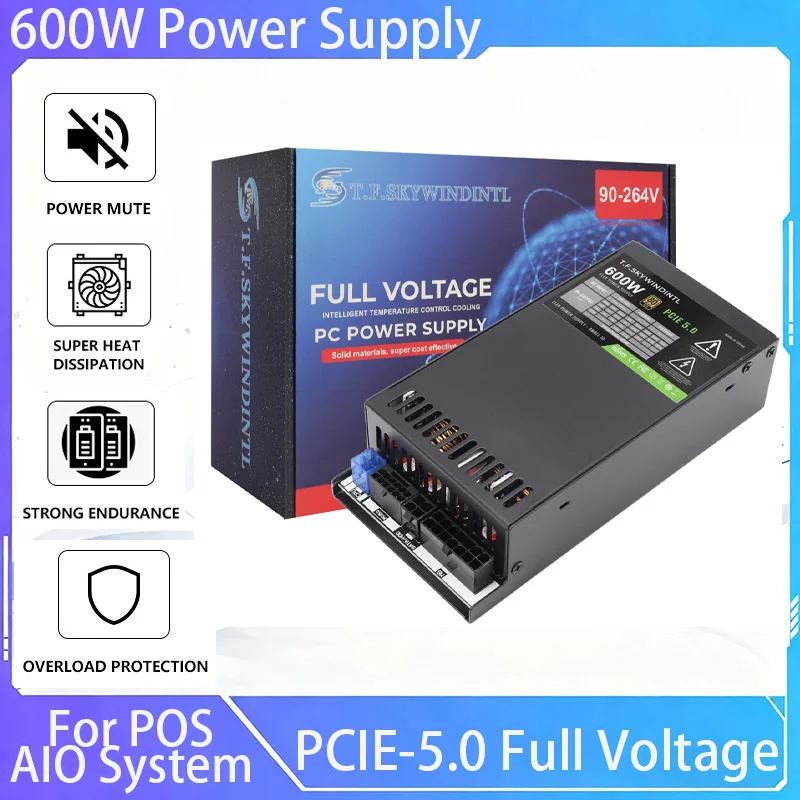 

1PC 600W Power Supply PCIE-5.0 Full Voltage For POS AIO System Small 1U Flex ITX 600W ATX Power Supply With EU/UK/US Cable