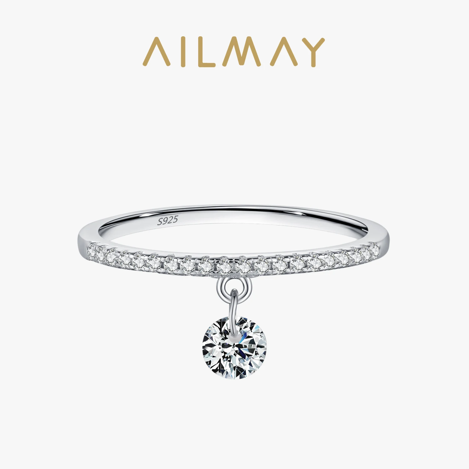 Ailmay Fashion 925 Sterling Silver Unikalna konstrukcja Okrągły wiszący pierścionek na palec dla kobiet Elegancki urok Party Gift