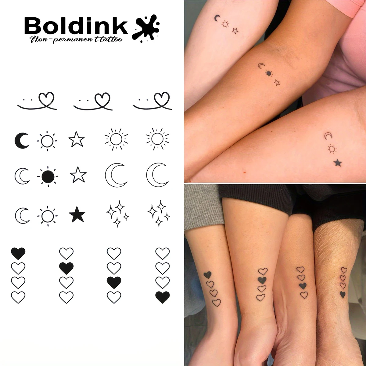 Sun and Moon Temporary Tattoo,Lasts To 15 Days New Technology Magic Waterproof Semi Permanent Sticker.