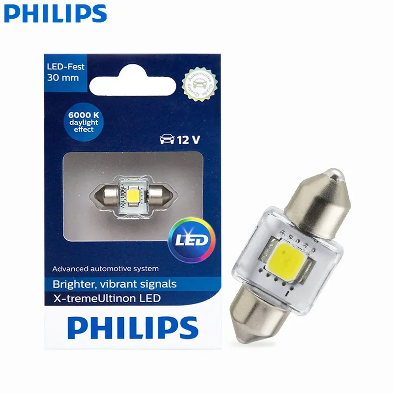 Philips LED Festoon C5W 30mm X-treme Ultinon 6000K Bright White Interior Light Read Dashboard License Plate Bulb 129416000KX1