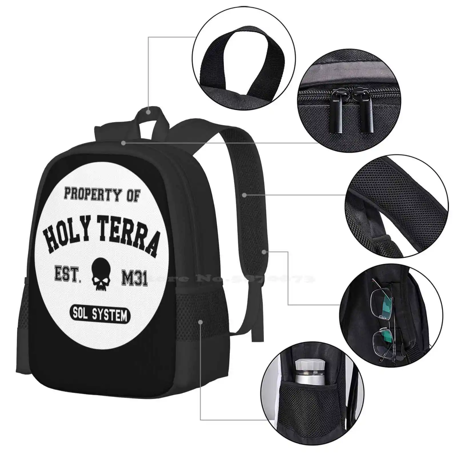 Mochila de diseño con estampado 3D de la propiedad de Terra, bolso para estudiantes, color negro