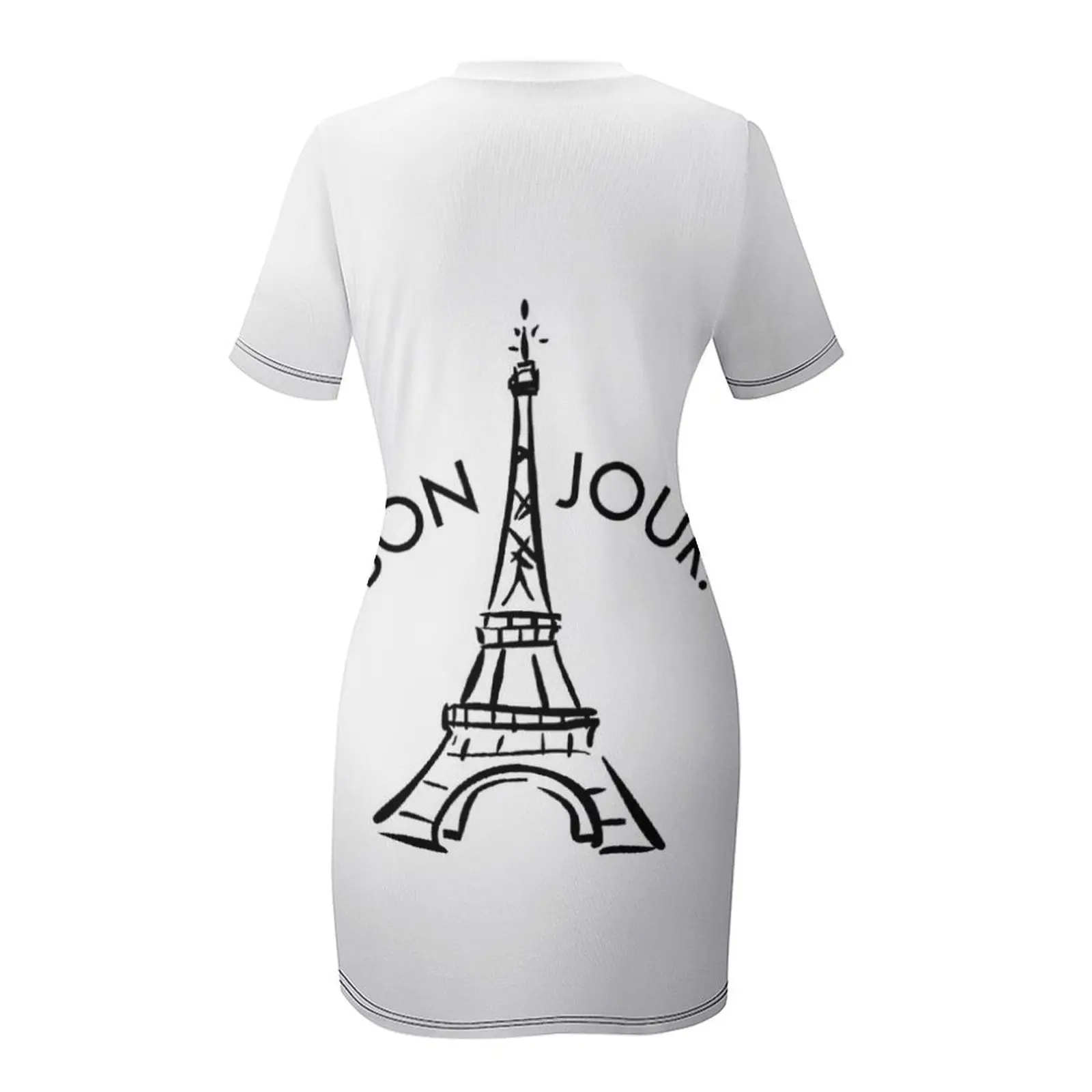 เสื้อยืดลายกราฟิกสไตล์ฝรั่งเศสย้อนยุค บองจูร์ แขนสั้น ชุดเดรสวันเกิด