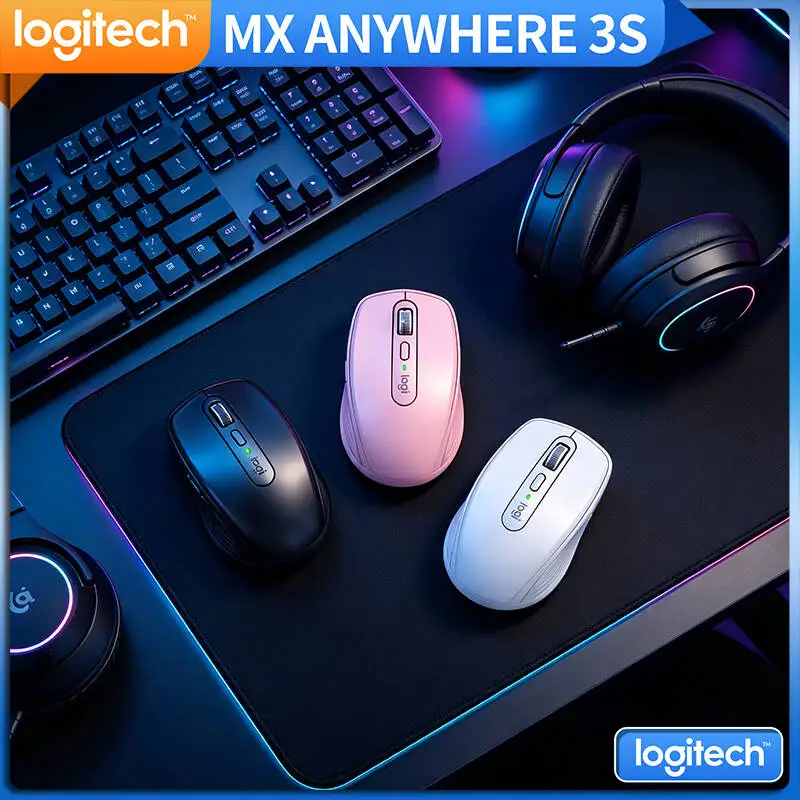 Ergonomic Logitech MX Anywhere 3S Wireless Mouse - 8K DPI, MagSpeed Wheel, Anti-Slip Grip, Ideal for Travel & Home Office