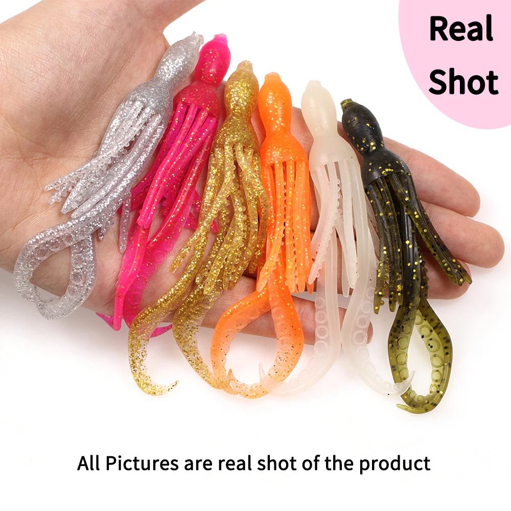 ELLLV 5pcs 10cm/4g Octopus Squid Bait Fluo Saltwater Snapper Fishing Soft Lure TPR Material Kabura Pesca Wobbler Fishing Tackle