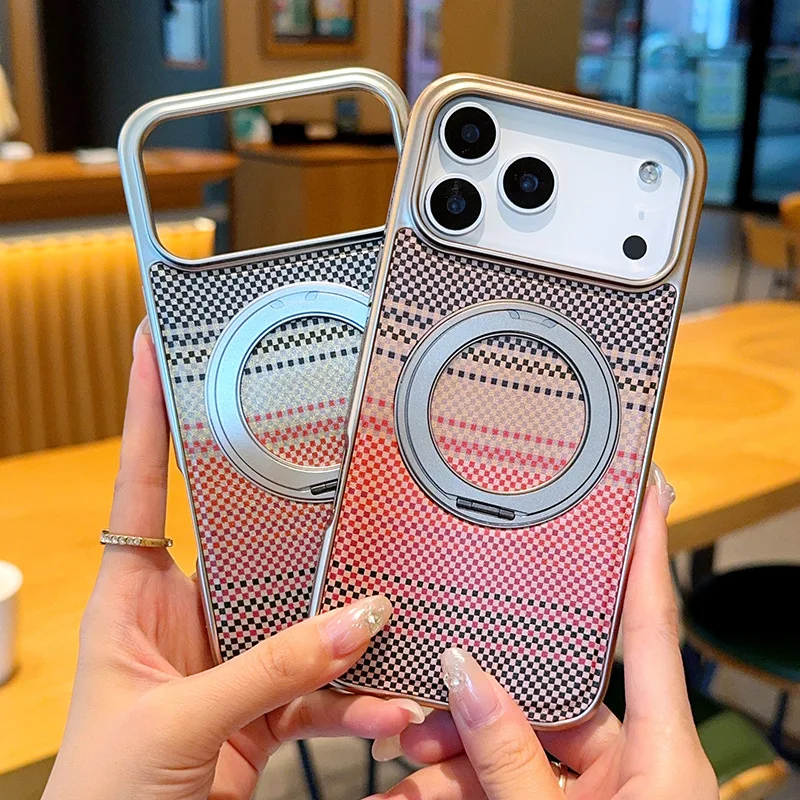 

Magnetic 360 Rotatable Ring Stand Case For iPhone 17 Air 16 15 Plus 14 Pro Max Sunset Carbon Fiber Texture For Magsafe Luxury