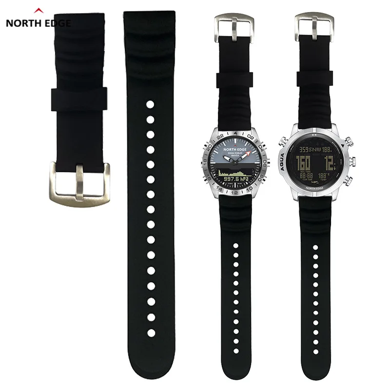 NORTH EDGE 24mm Fishing and Diving Silicone GAVIA AQUA with Non slip Rubber Needle Buckle Silicone Watch Strap Watch Accessorie