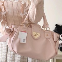 Sweet Bow Lolita Pink Hand Bag Purse Women Harajuku Love Heart Soft Crossbody Bag Lady Kawaii Large Capacity Shoulder Bag Female