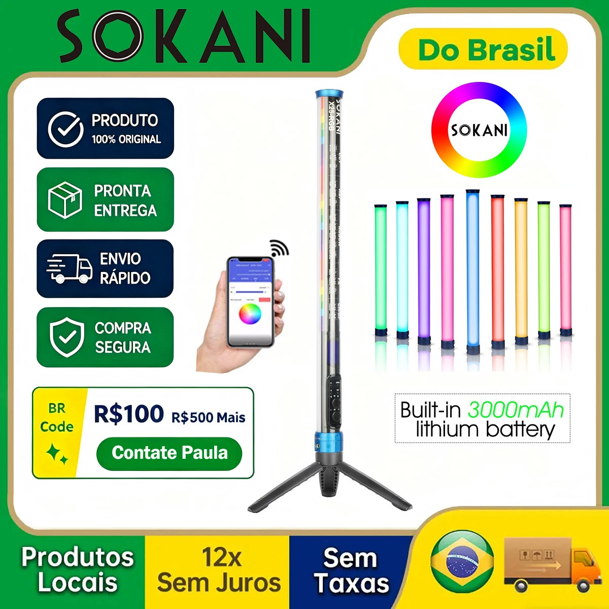 【Paula Do Brasil】Sokani X25 RGB LED Luz de vídeo Tubo portátil Varinha Vara CTT Fotografia Iluminação APP para YouTube Tiktok