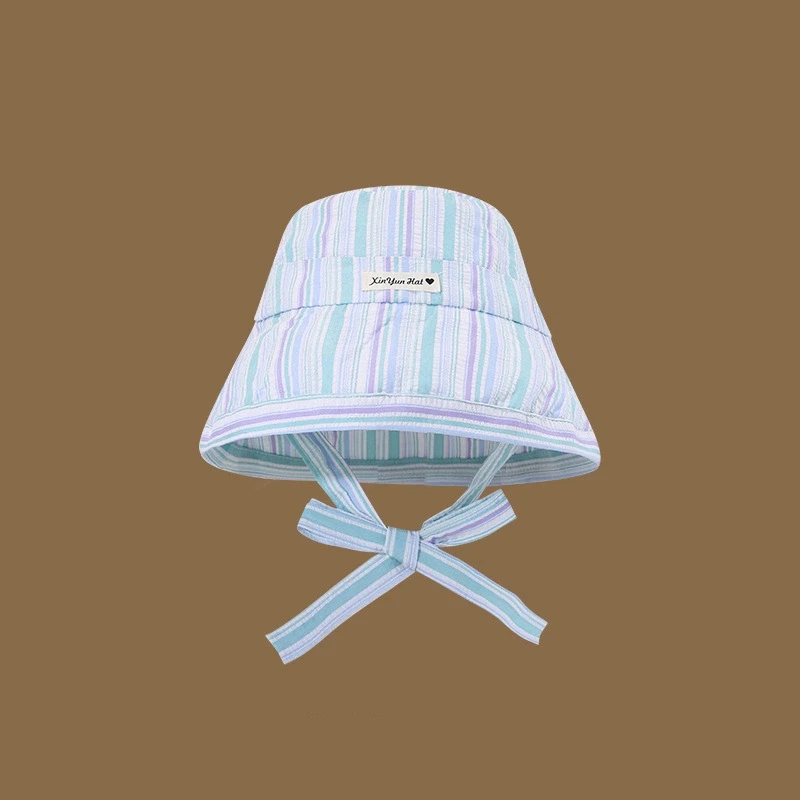 Cappello da pescatore con cravatta a righe carino Cappello da sole estivo nuovo Cappello di protezione solare a tesa larga casual sottile e versatile