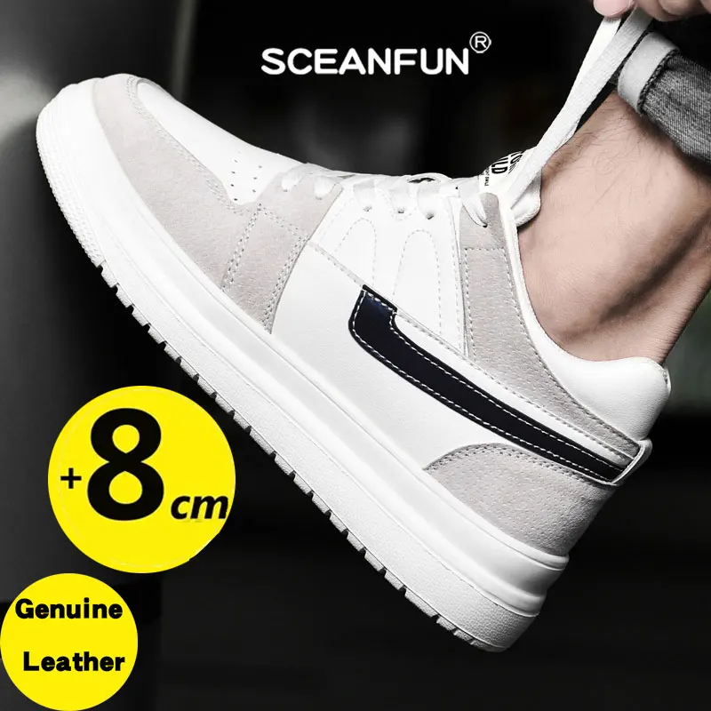 Genuine Leather 2024 elevator shoes heightening sneakers for men luxury 6cm 8cm breathable height increased man sports lift