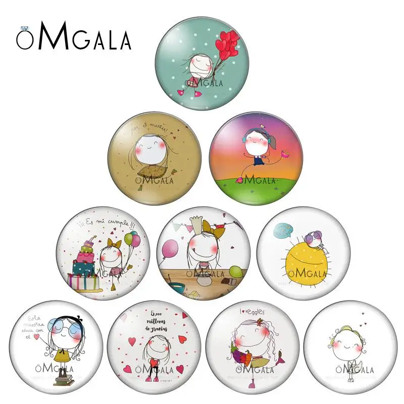 Cartoon Lovely Insprations Girls Drawing 12mm//14mm/18mm/20mm/25mm Round photo glass cabochon demo flat back Making findings