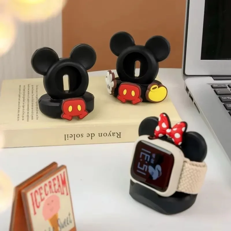 Mickey mouse disney carregador suporte minnie desktop titular para apple watch 8 7 6 5 4 iwatch 3 2 1 se silicone dos desenhos animados base de carregamento
