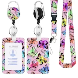 Retractable Badge Reel Clip Students Doctors Name Badge Holder Landyard for Keys Flower Butterfly Id Bus Business Card Cover