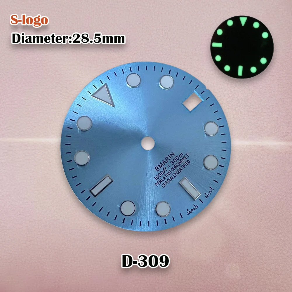 28.5mm nh35 dial s logotipo sunburst sub/skx007 dial adequado para movimento nh35 verde luminoso nh35 acessórios de relógio