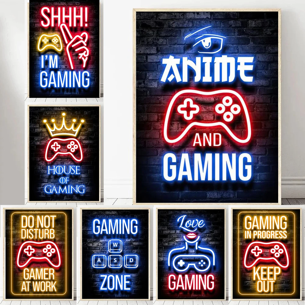 

Neon Poster Game Room Boy Girl Bedroom, Wall Art Decoration, Canvas Painting, HD Picture, Gamer Decorative, Home Living Decor