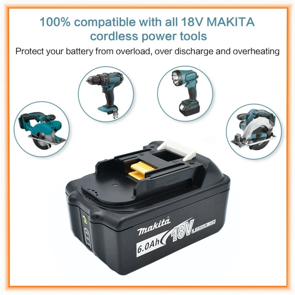 

Makita Original 18V 6000MAH Rechargeable Power Tool Battery LED Lithium Ion Replacement LXT BL1860B BL1860 BL1850