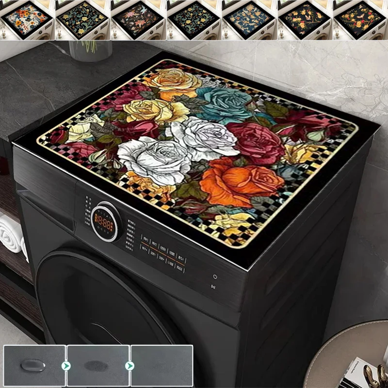 

Washing Machine Antislip Cover Pad Floral Print Dish Drying Mat Kitchen Countertop Dustproof Pad Easy To Maintain Funda Lavadora