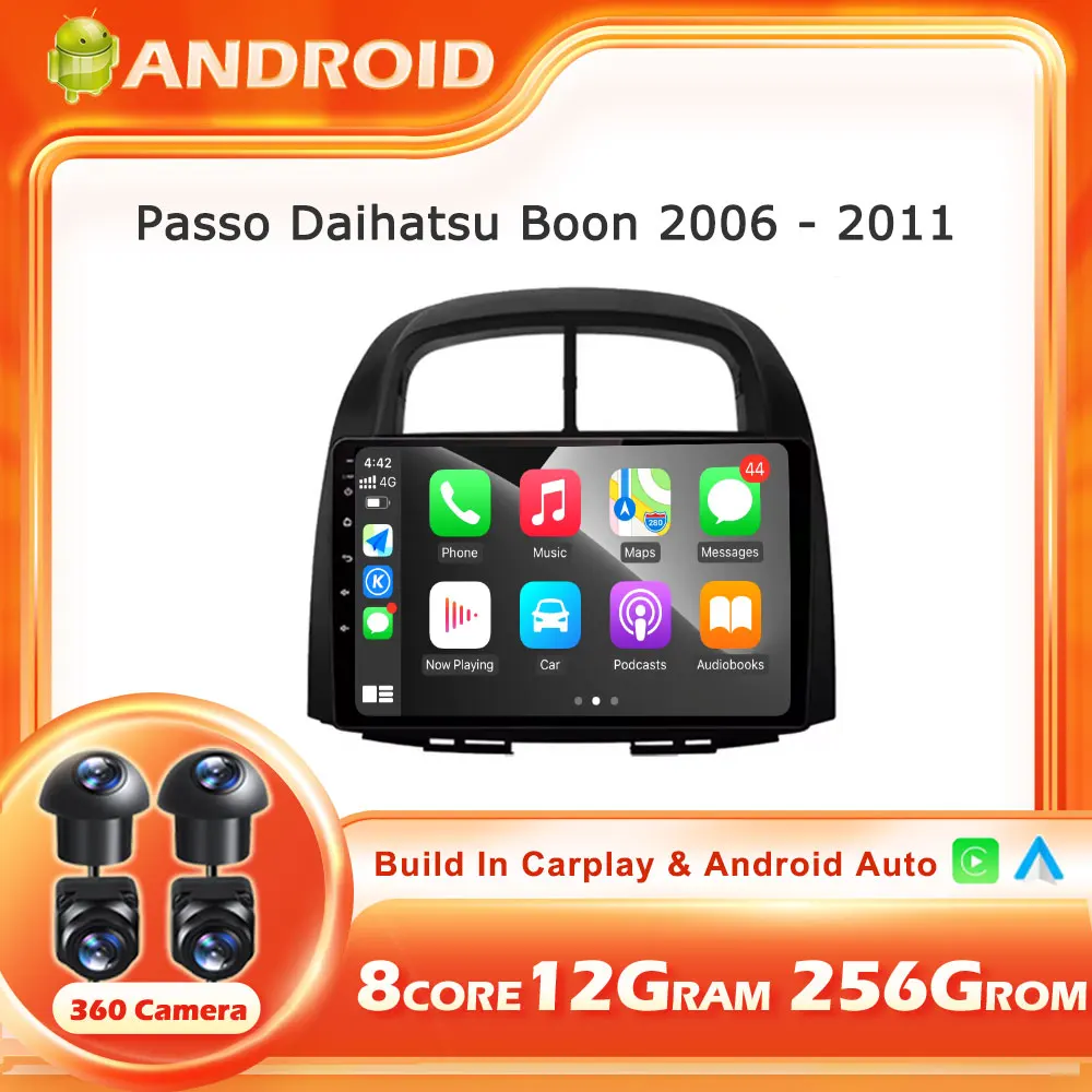 Radio Auto Android 16 con CarPlay Inalámbrico, Multimedia, GPS y Video para Subaru Justy, Toyota Passo, Daihatsu Boon y Sirion 2007-2013, con Bluetooth