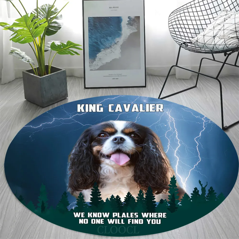 HXAnimals Round Rug King Cavalier 3D Graphic Blue Lightning Forest Printed Rug Carpets for Living Room Decorative Floor Mat