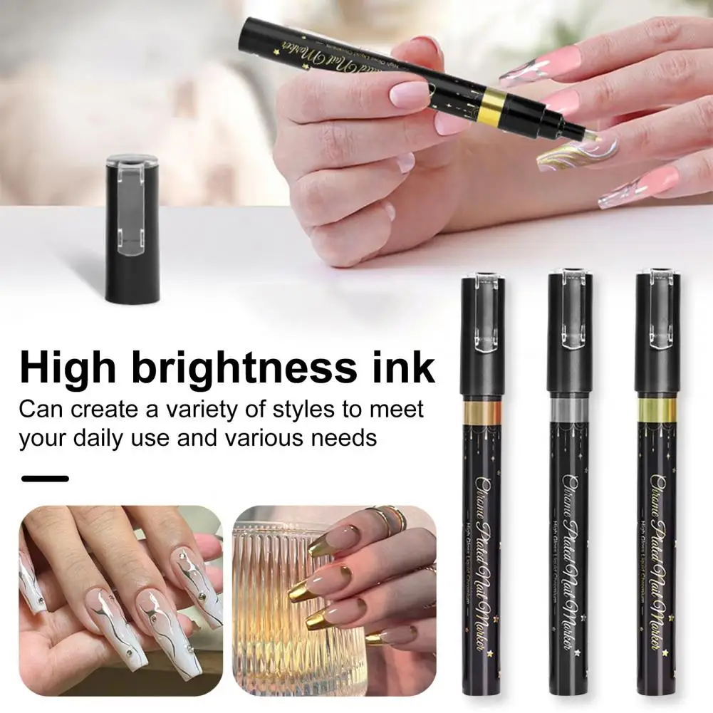 1/3Pcs Nail Art Pen Chrome Metallic Nail Art Graffiti Pen Fine Tip Nails Painting Pen for Personal DIY Nail Salon