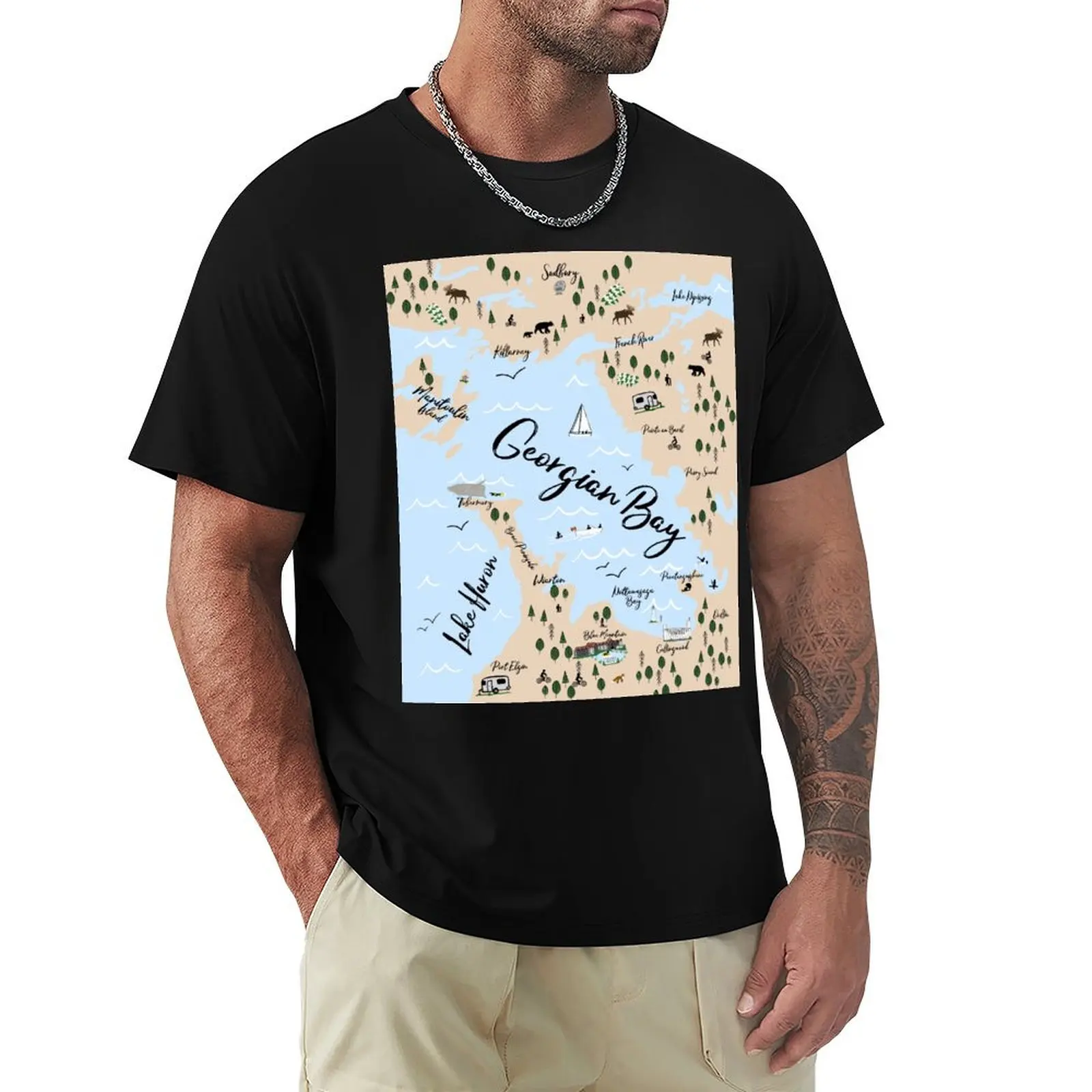

Map of Georgian Bay and Lake Huron T-Shirt street wear quick-drying mens graphic t-shirts pack
