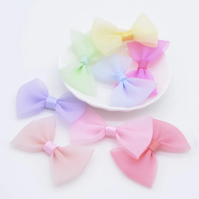 32Pcs Fresh Color Mesh Bow Tie Appliques Patches for DIY Crafts Headwear Clips Clothes Hat Sewing Supplies Decor Accessories