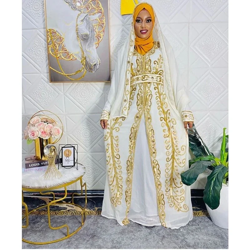 

White Royal Moroccan Dubai Kaftan Farasha Abaya Wedding Fancy Long Gown Dress